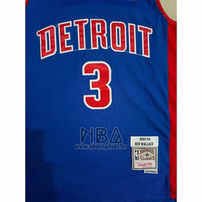 Camiseta Detroit Pistons Ben Wallace NO 3 Mitchell & Ness 2003-04 Azul